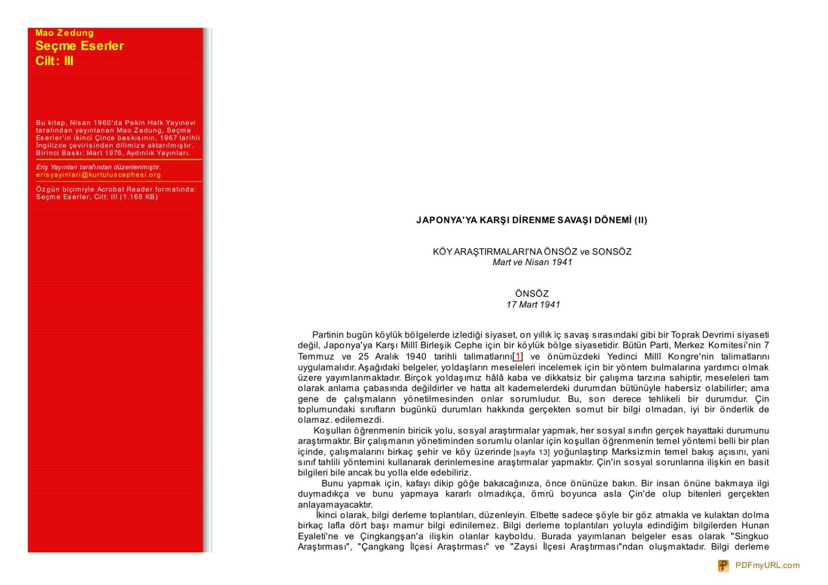Mao Zedung: Seçme Eserler, Cilt: III kitap kapağı