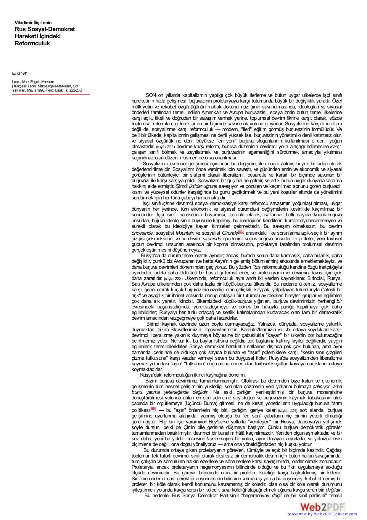 Lenin: Rus Sosyal-Demokrat Hareketi İçindeki Reformculuk kitap kapağı