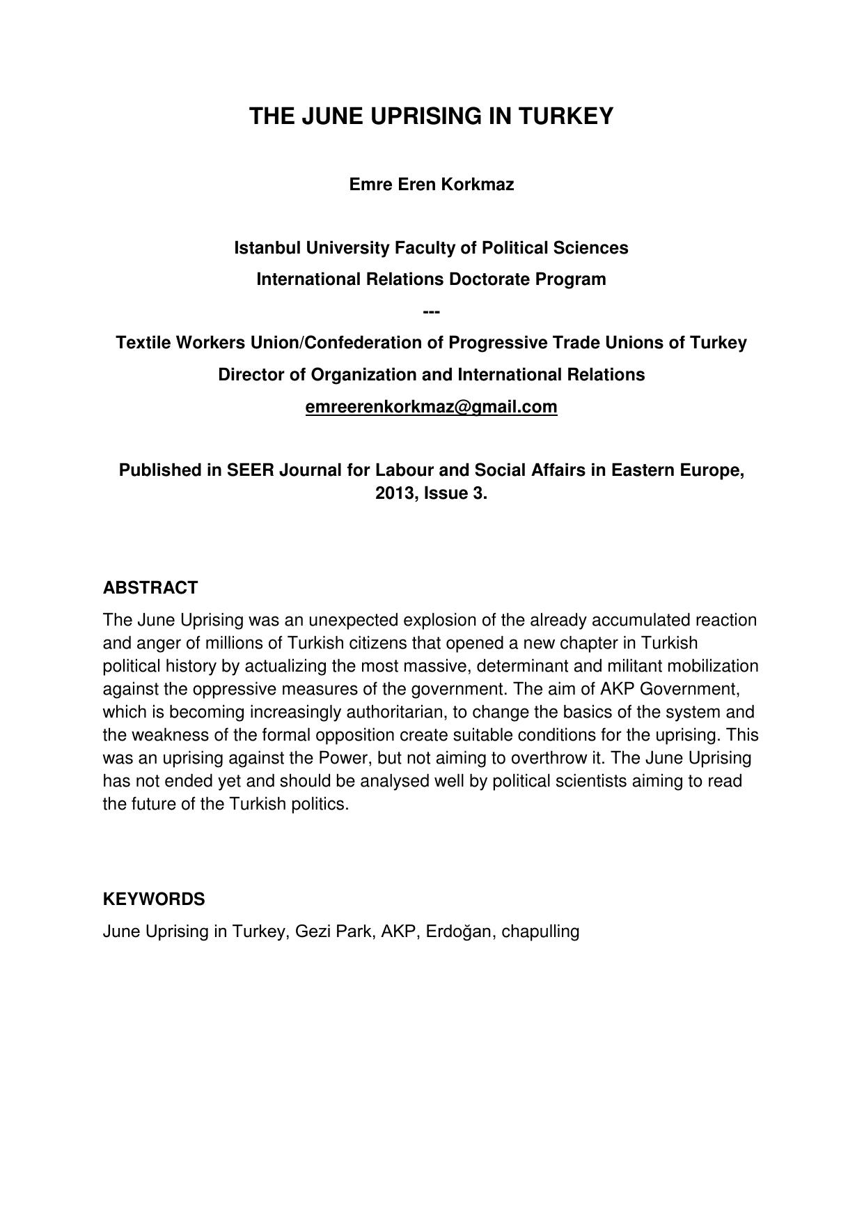 THE JUNE UPRISING IN TURKEY