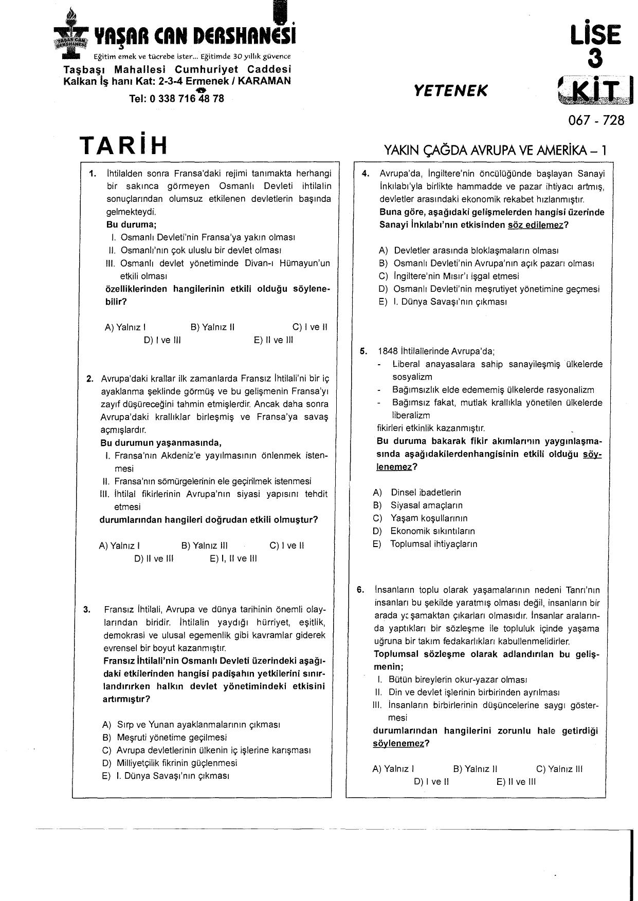 Tarih Yaprak Testler (Çözümlü)