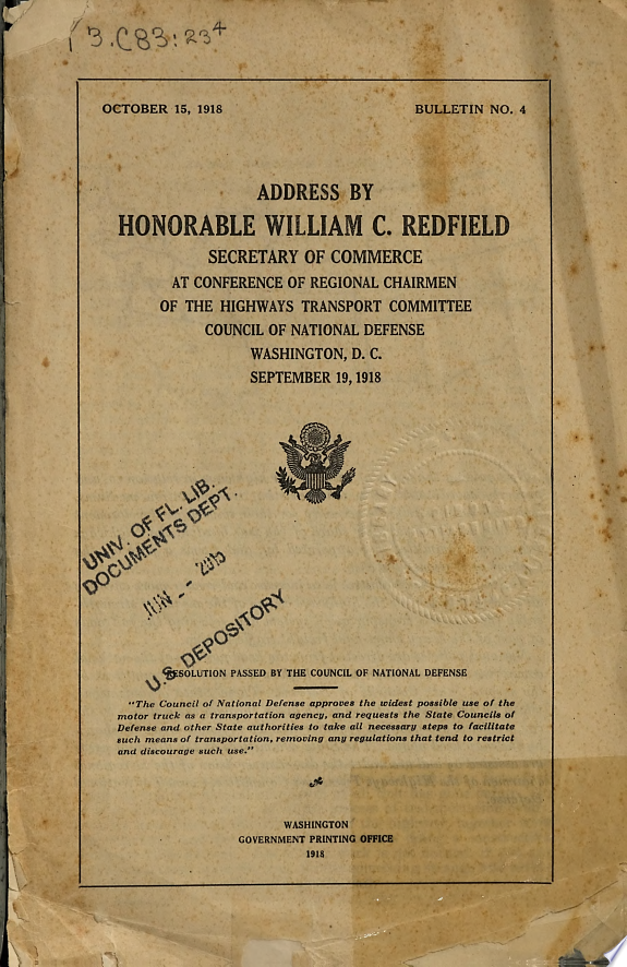 Address by Honorable William C. Redfield, Secretary of Commerce at Conference of Regional Chairmen of the Highway Transport Committee Council of National Defence