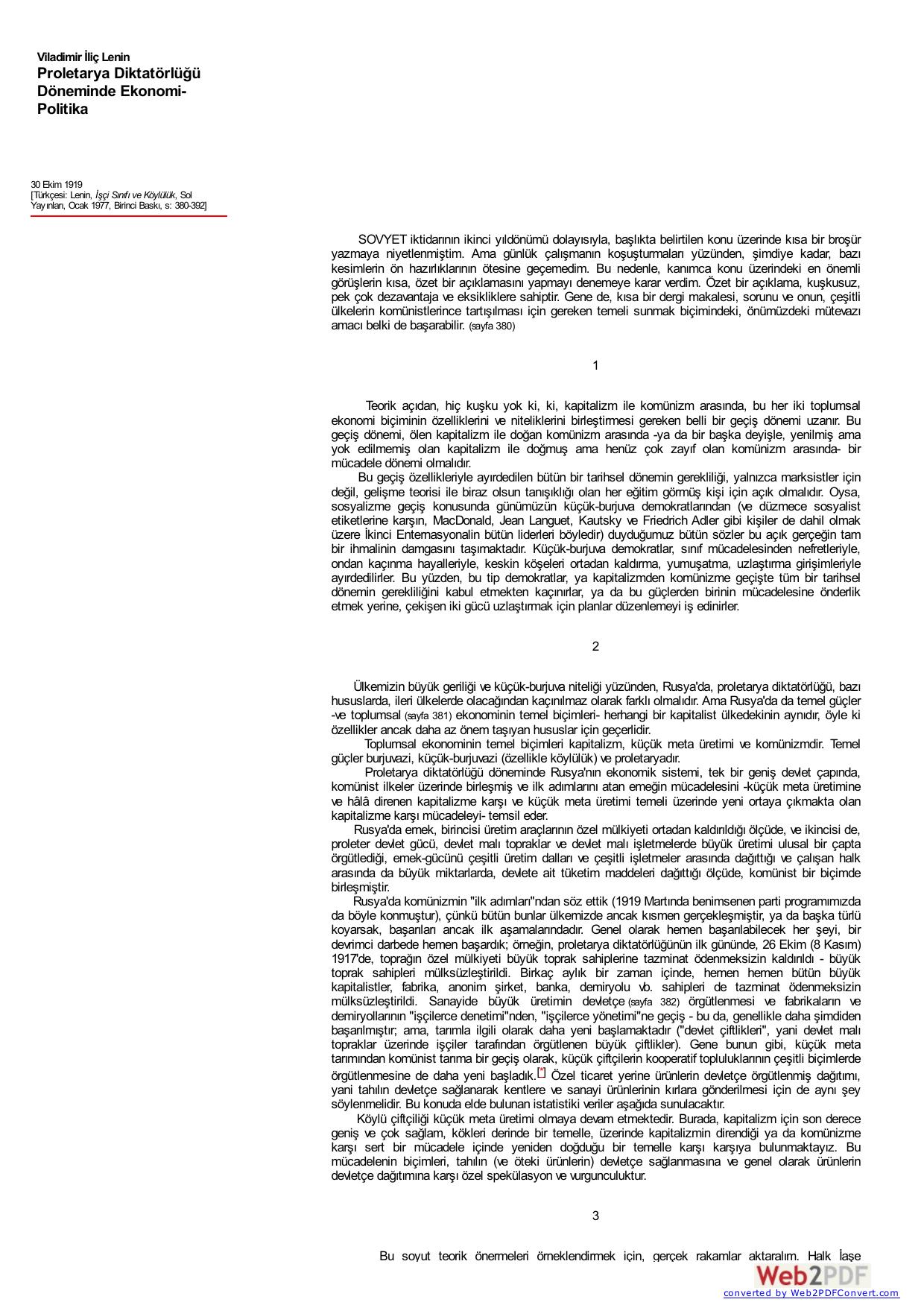 Lenin: Proletarya Diktatörlüğü Döneminde Ekonomi-Politika kitap kapağı