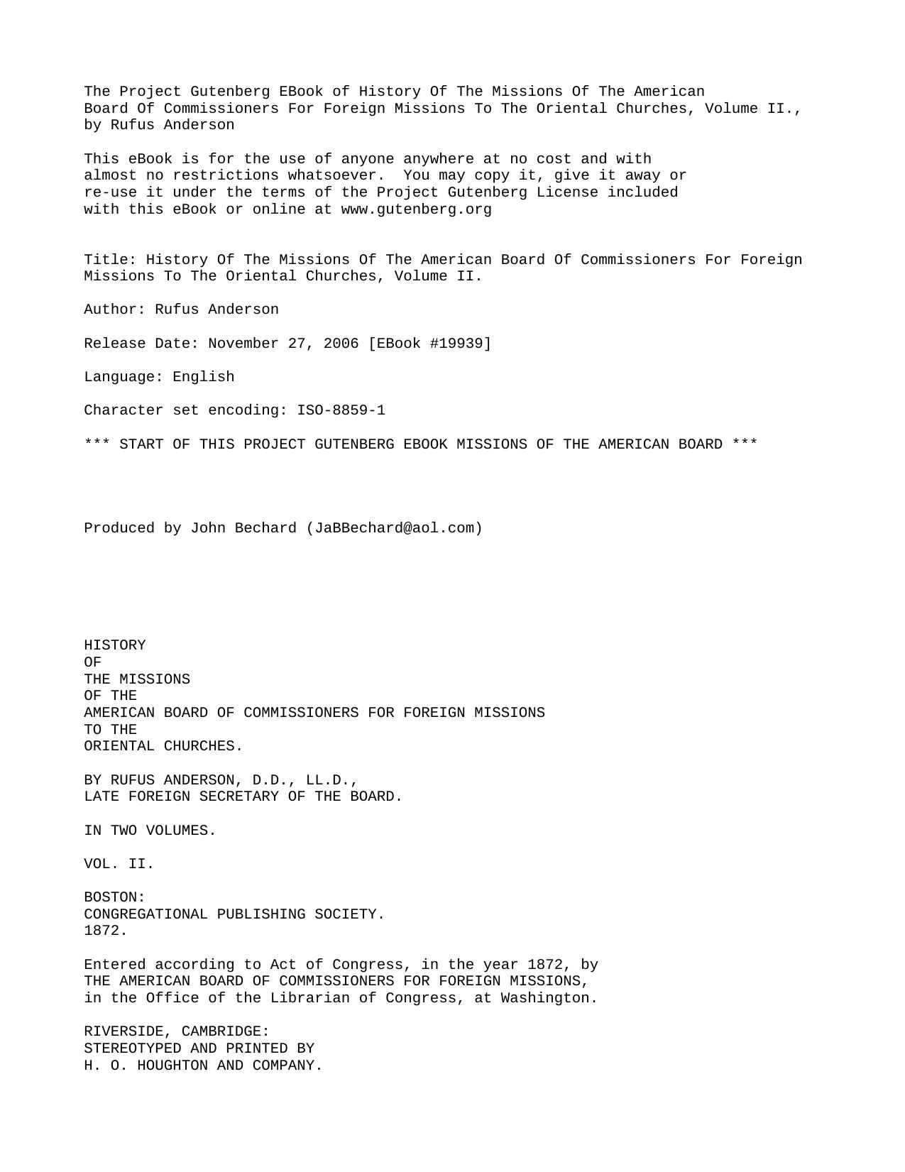 History Of The Missions Of The American Board Of Commissioners For Foreign Missions To The Oriental Churches, Volume II. 1796-1880 kitap kapağı