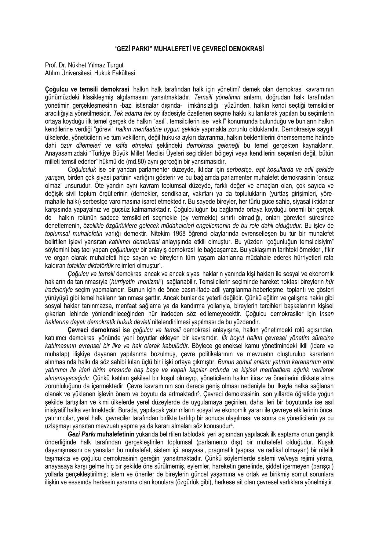 “Gezi Parkı” Muhalefeti ve Çevreci Demokrasi