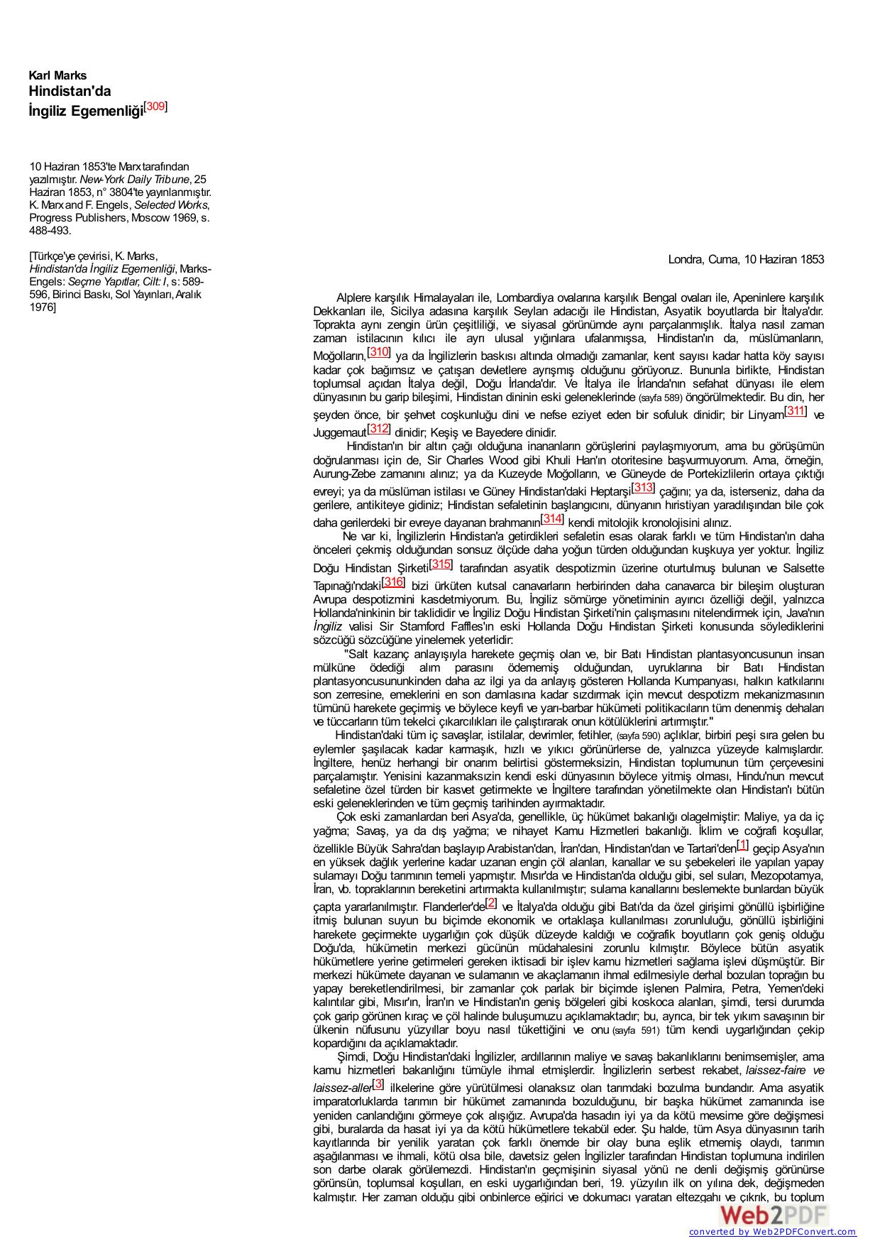 Marks: Hindistan'da İngiliz Egemenliği