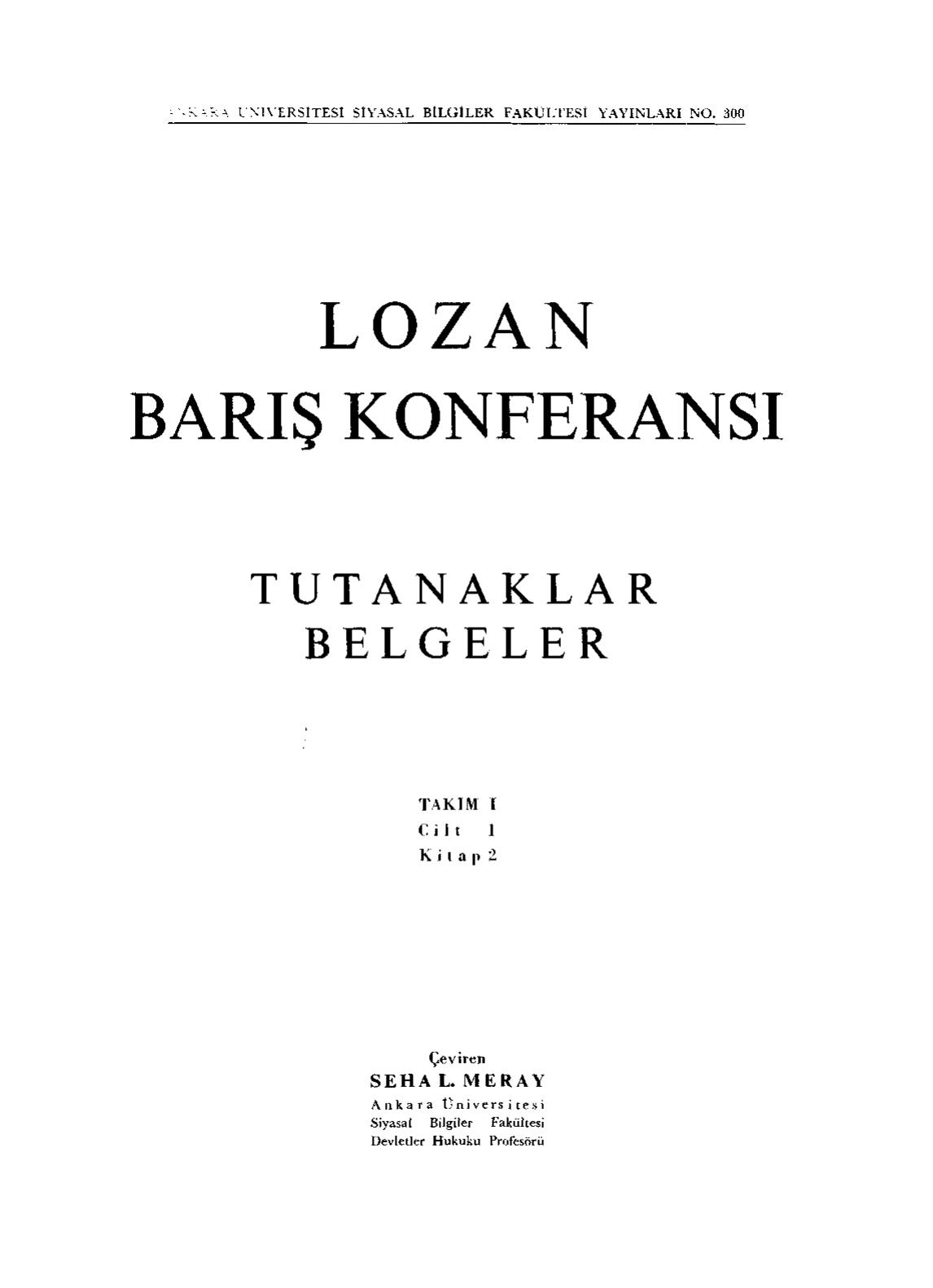 Lozan Barış Konferansı - Tutanak Belgeler